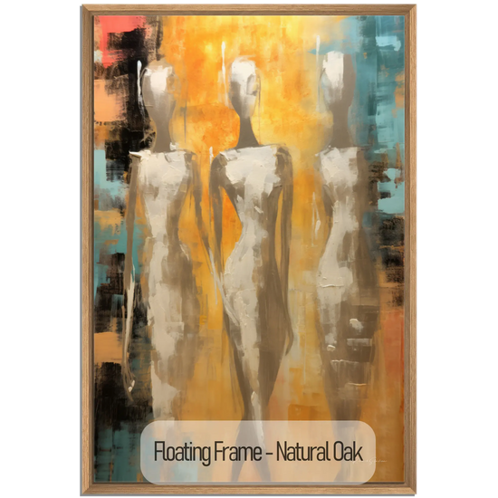 Feminine Collection | Ethereal Elegance | Refined Abstract Trio in Warm Glow on Art cloth by Roderick Sebastiaan | WoodenFloaterFrame-NaturalOak_00b0fa77-b4e4-4fb2-b835-20b8211bc1ad