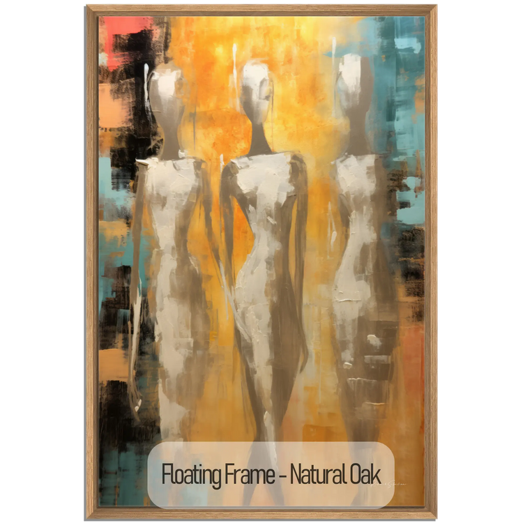 Feminine Collection | Ethereal Elegance | Refined Abstract Trio in Warm Glow on Art cloth by Roderick Sebastiaan | WoodenFloaterFrame-NaturalOak_00b0fa77-b4e4-4fb2-b835-20b8211bc1ad