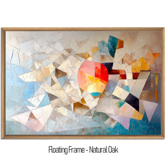 Geometry Collection | Unseen Connections | Geometric Abstract Art with Vibrant Colour Play by Roderick Sebastiaan | WoodenFloaterFrame-NaturalOak_049b8f22-5222-445f-b223-5e52c19e10f0