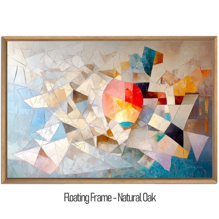 Geometry Collection | Unseen Connections | Geometric Abstract Art with Vibrant Colour Play by Roderick Sebastiaan | WoodenFloaterFrame-NaturalOak_049b8f22-5222-445f-b223-5e52c19e10f0