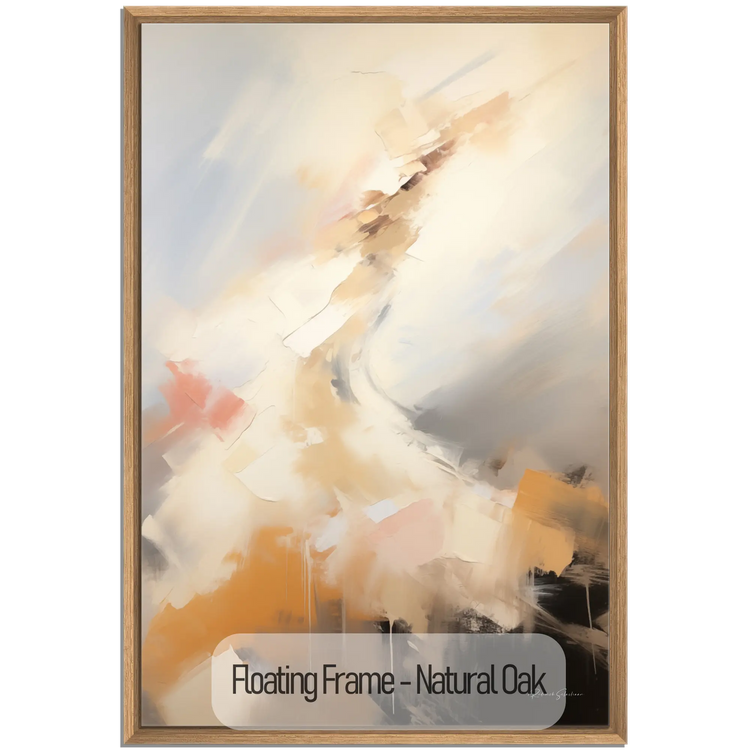 Abstract Collection | Ascension | Dynamic Abstract Movement of the Soul in Warm Tones by Roderick Sebastiaan | WoodenFloaterFrame-NaturalOak_1338d13d-f4db-47a2-bbec-521c102497f4