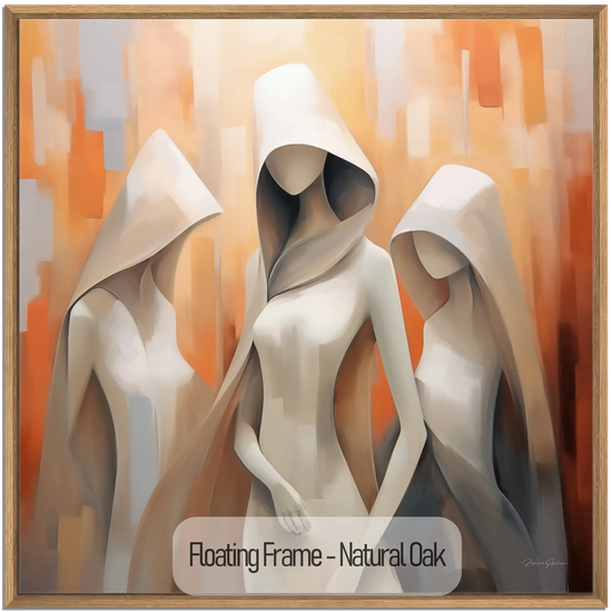 Feminine Collection | Cloaked in Mystery | Warm Toned Ambient Abstract of Mysterious Cloaked Figures by Roderick Sebastiaan | WoodenFloaterFrame-NaturalOak_1d141ad7-c432-4cd2-b5c5-3493bb1b7e1c