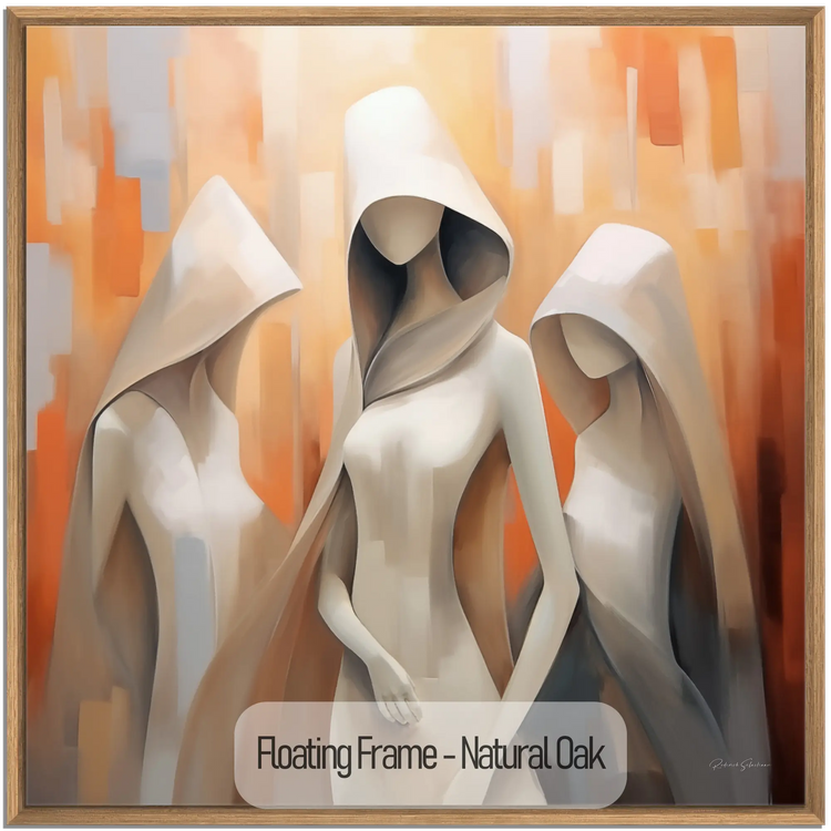 Feminine Collection | Cloaked in Mystery | Warm Toned Ambient Abstract of Mysterious Cloaked Figures by Roderick Sebastiaan | WoodenFloaterFrame-NaturalOak_1d141ad7-c432-4cd2-b5c5-3493bb1b7e1c