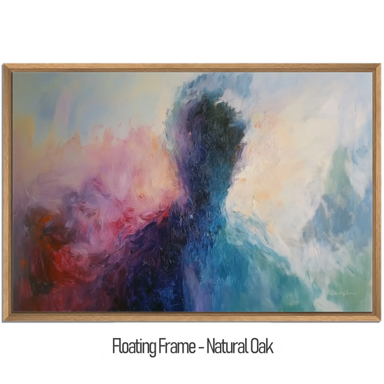 Abstract Collection | Fading Memories | Abstract Silhouette with Vibrant Blues and Pinks by Roderick Sebastiaan | WoodenFloaterFrame-NaturalOak_2ad3ab1c-34c8-4b62-8db2-3b3540eb775f