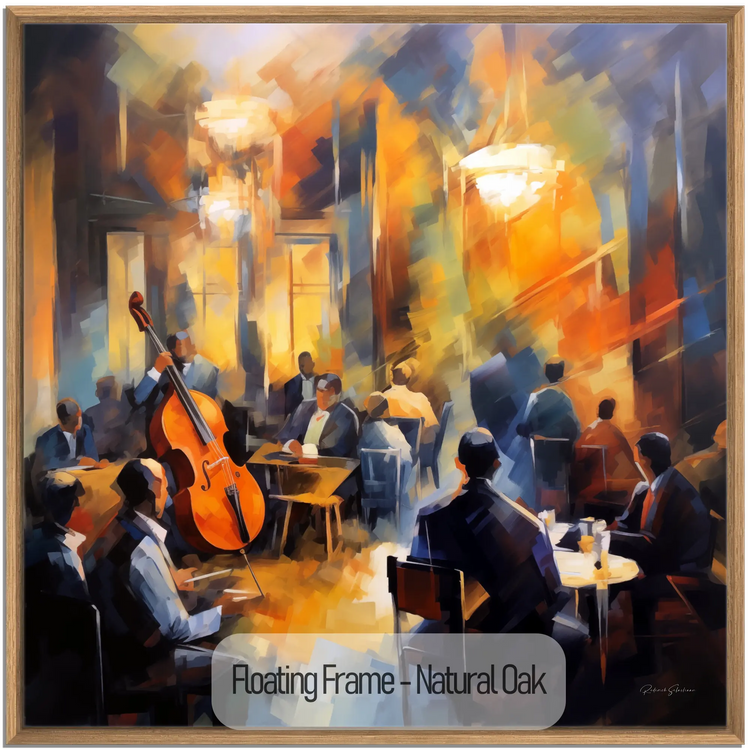 Music Collection | Echoes of Bourbon Street | Vibrant New Orleans Jazz Club Art Print by Roderick Sebastiaan | WoodenFloaterFrame-NaturalOak_2cb5ca8d-74e9-49c7-80f3-396d01d8ca06