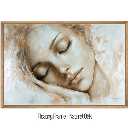 Feminine Collection | Tranquil Slumber | Serene Portrait in Soft Neutrals and Warm Hues by Roderick Sebastiaan | WoodenFloaterFrame-NaturalOak_44e9cbfa-ba20-4e05-88a3-6e903f493876