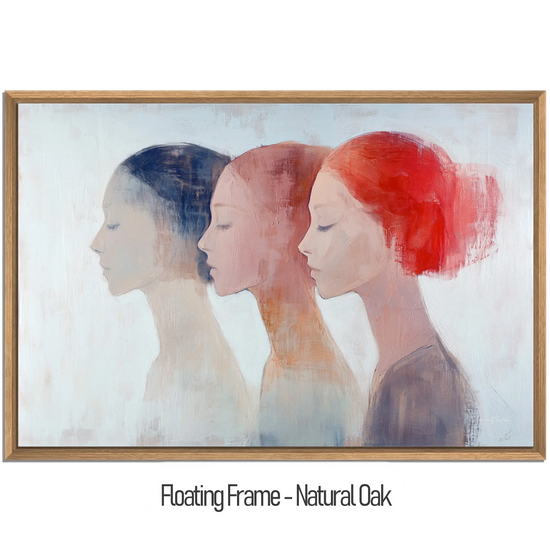 Feminine Collection | "Shifting Identities | Subtle Portrait Trio in Soft Tones and Red Accent" by Roderick Sebastiaan | WoodenFloaterFrame-NaturalOak_4782072c-ead4-49a9-85e5-9b805a34d24e