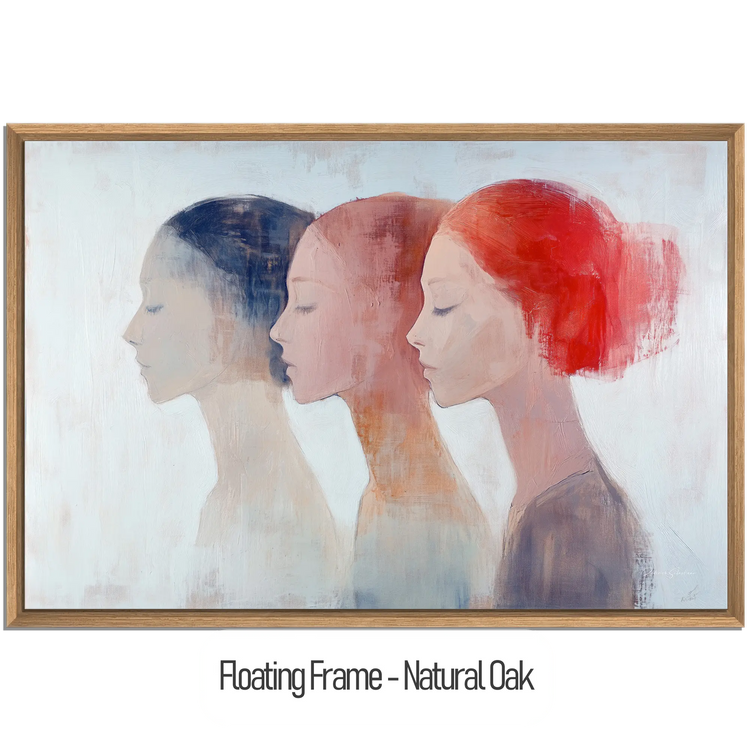 Feminine Collection | "Shifting Identities | Subtle Portrait Trio in Soft Tones and Red Accent" by Roderick Sebastiaan | WoodenFloaterFrame-NaturalOak_4782072c-ead4-49a9-85e5-9b805a34d24e