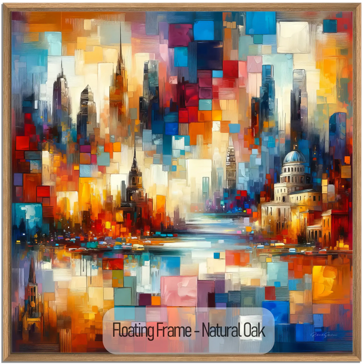 Journey Around the World | Colourful Urban Mosaic on Art Cloth and Frame