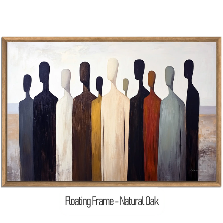 Male Collection | Gathering Shadows | Minimalist Silhouette Figures in Neutral Tones by Roderick Sebastiaan | WoodenFloaterFrame-NaturalOak_73c6f2f6-5a24-482a-9fec-601d5b0200f7