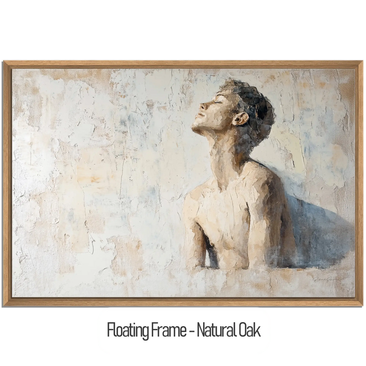 Male Collection | Subtle Liberation | Minimalist Textured Look Portrait of Introspection by Roderick Sebastiaan | WoodenFloaterFrame-NaturalOak_a9aebfff-1d00-4c75-a742-e3e88240b69b