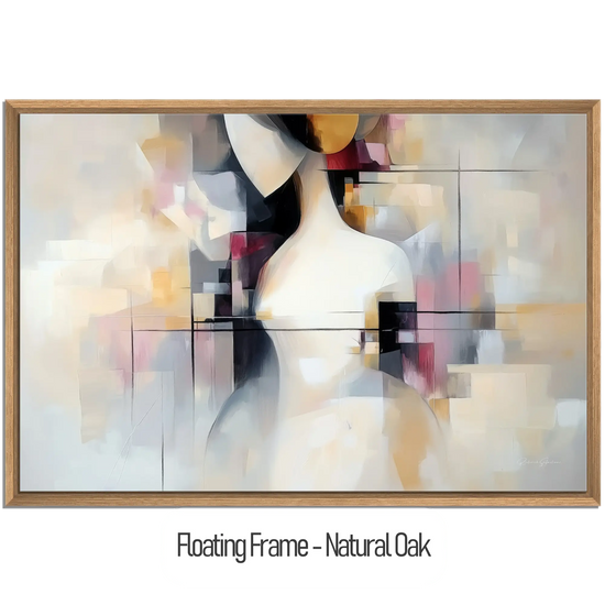 Surrealism Collection | Unspoken Dialogues | Abstract Cubist Female Silhouette with Soft Contrasts by Roderick Sebastiaan | WoodenFloaterFrame-NaturalOak_d0bb5843-371d-486f-b931-12d1a7631c5d