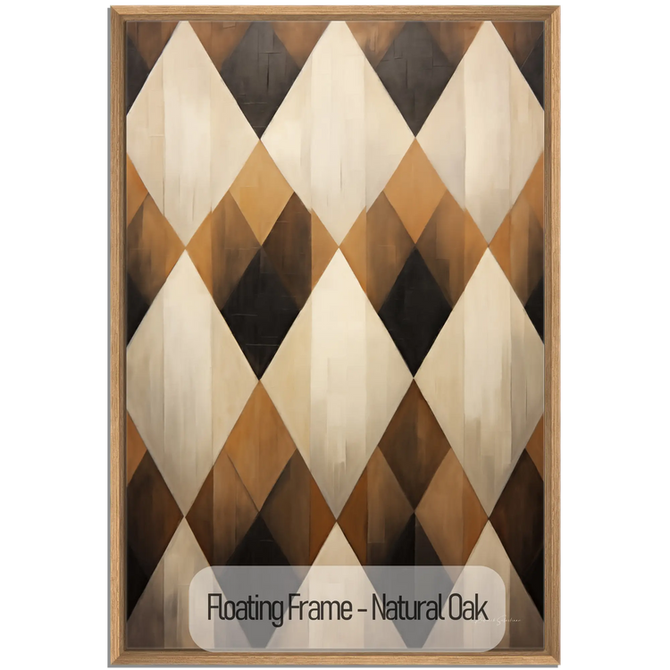 Geometry Collection | Espresso Diamond | Harmonic Pattern of Restful Earthen Tones by Roderick Sebastiaan | WoodenFloaterFrame-NaturalOak_d8e85017-7360-4118-ad17-e60e0d6f7f4c