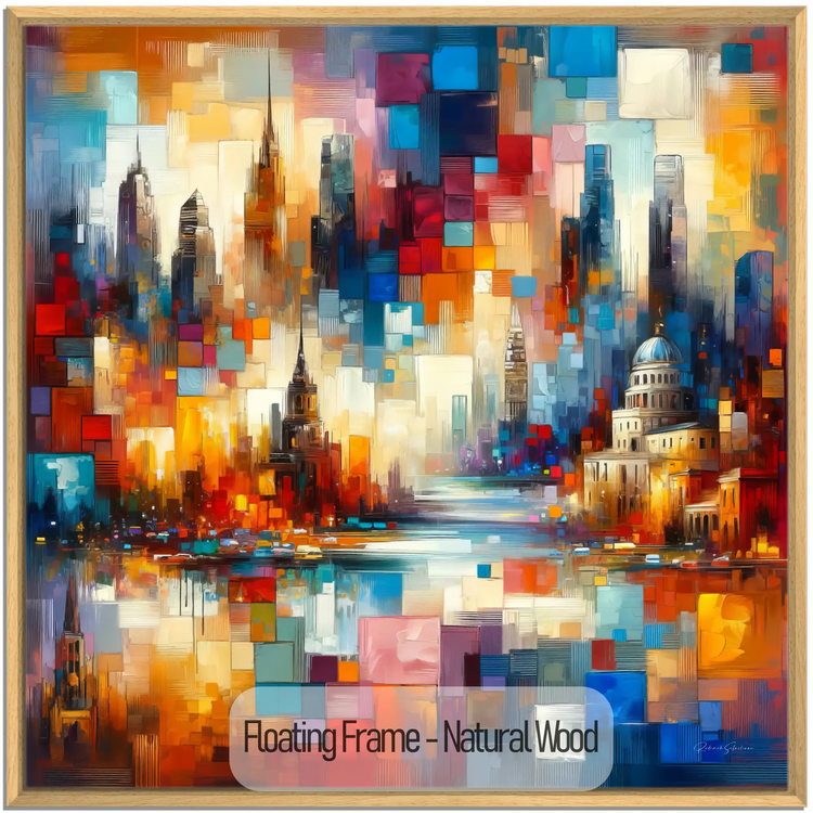 Journey Around the World | Colourful Urban Mosaic on Art Cloth and Frame