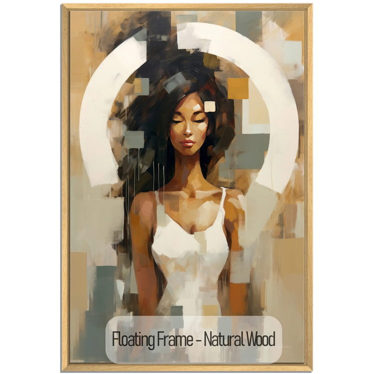 Feminine Collection | Fragmented Serenity | Abstract Realistic Female Portrait on Art Cloth by Roderick Sebastiaan | WoodenFloaterFrame-NaturalWood_1500c70d-5be4-47c6-8847-dcedfc2f527b