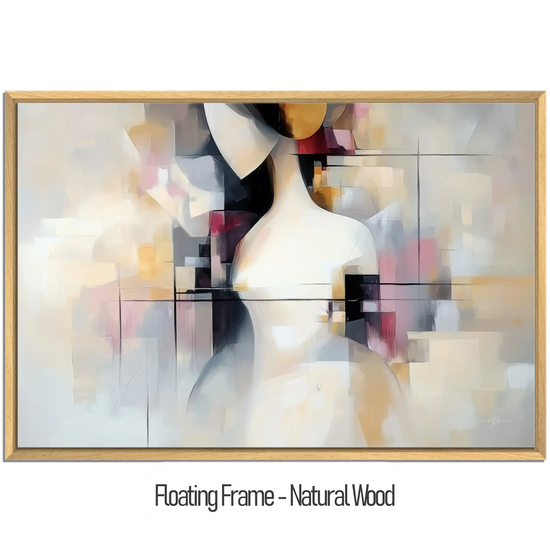 Surrealism Collection | Unspoken Dialogues | Abstract Cubist Female Silhouette with Soft Contrasts by Roderick Sebastiaan | WoodenFloaterFrame-NaturalWood_39631f7f-2df5-42ff-a572-439c1f598a90