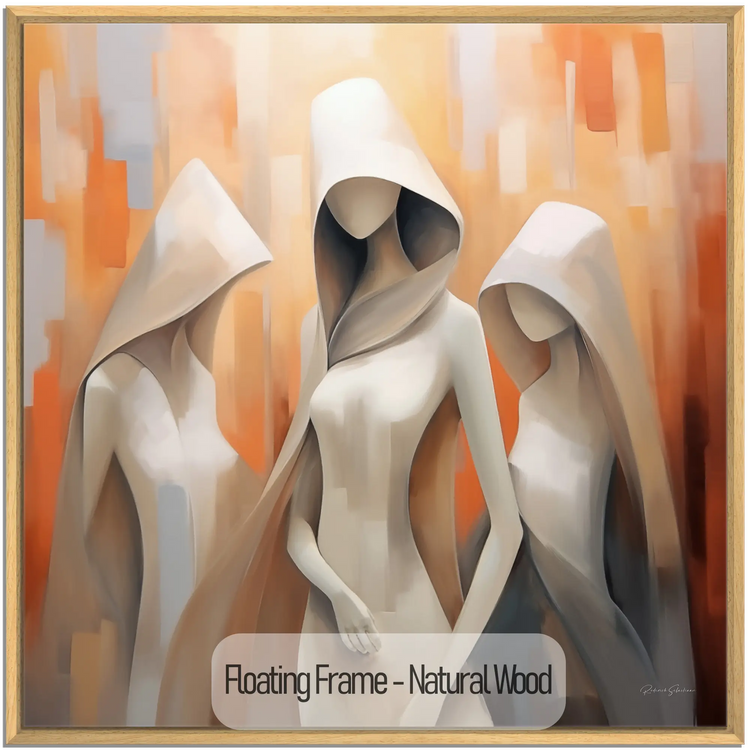 Feminine Collection | Cloaked in Mystery | Warm Toned Ambient Abstract of Mysterious Cloaked Figures by Roderick Sebastiaan | WoodenFloaterFrame-NaturalWood_7b20a509-94e5-4f4c-ae84-b7ae9c9abfb0