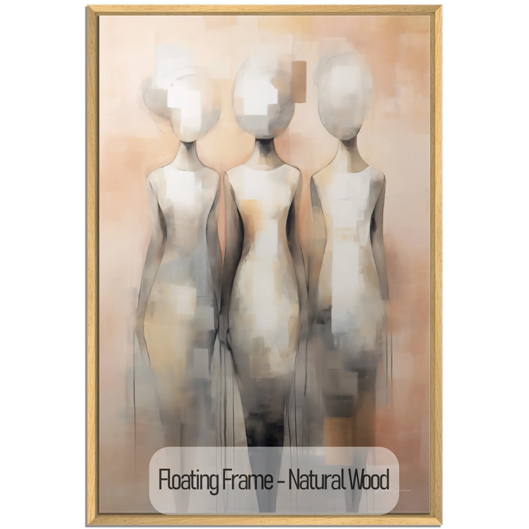 Feminine Collection | Fade to Unity | Contemporary Figures Blending into Unity Art Print by Roderick Sebastiaan | WoodenFloaterFrame-NaturalWood_ace362cb-2af2-4595-b95a-4b28da2288ff