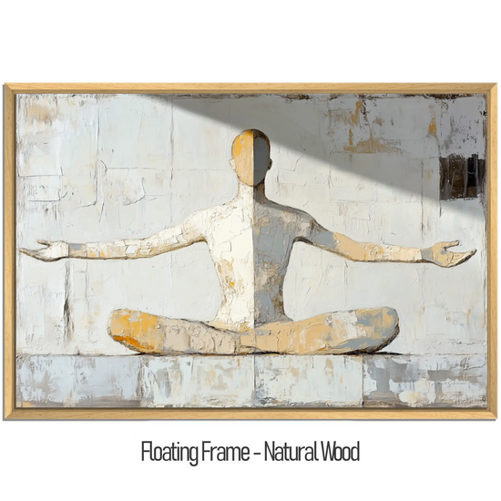 Male Collection | Inner Flow | Minimalist Meditation Figure in Earthy Neutrals by Roderick Sebastiaan | WoodenFloaterFrame-NaturalWood_b3bb347d-f22b-4843-9a23-708245527d41