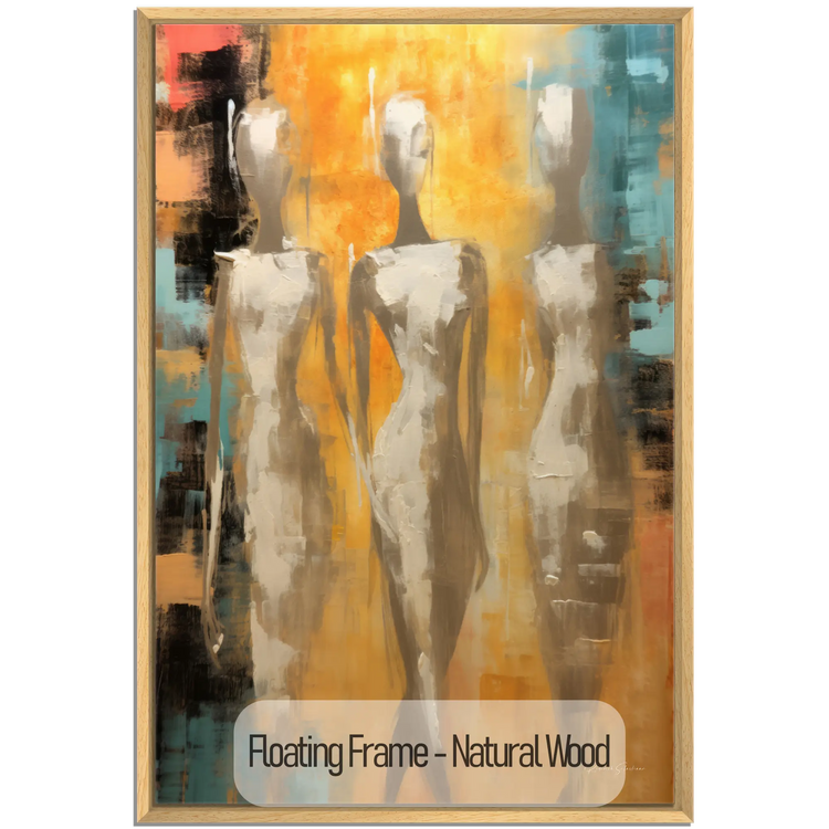 Feminine Collection | Ethereal Elegance | Refined Abstract Trio in Warm Glow on Art cloth by Roderick Sebastiaan | WoodenFloaterFrame-NaturalWood_bc7adee2-89e7-40b4-b841-57bd368f6691