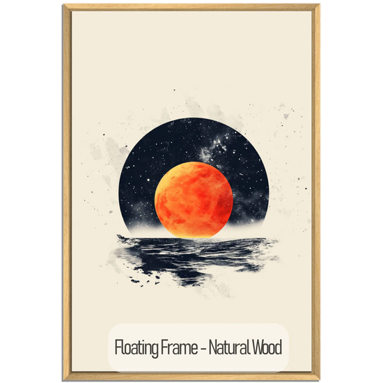 Minimalism Collection | Blood Moon Tide | Mystical Red Moon Seascape Art Print by Roderick Sebastiaan | WoodenFloaterFrame-NaturalWood_c0dff8a0-1c78-451c-92cc-66721308dc98