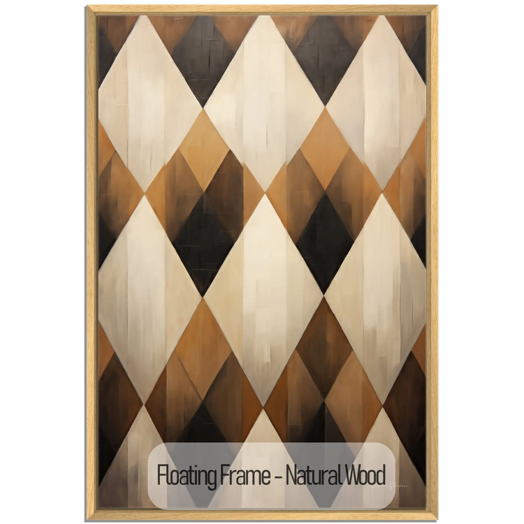 Geometry Collection | Espresso Diamond | Harmonic Pattern of Restful Earthen Tones by Roderick Sebastiaan | WoodenFloaterFrame-NaturalWood_d5356626-2882-4619-9394-c9d35b89d1bb