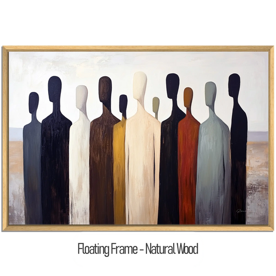 Male Collection | Gathering Shadows | Minimalist Silhouette Figures in Neutral Tones by Roderick Sebastiaan | WoodenFloaterFrame-NaturalWood_f96728d1-a0fa-43d0-8e7b-df75d1f9bdf8