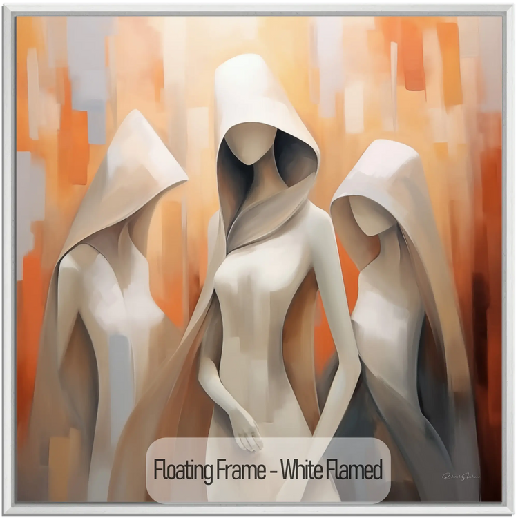 Feminine Collection | Cloaked in Mystery | Warm Toned Ambient Abstract of Mysterious Cloaked Figures by Roderick Sebastiaan | WoodenFloaterFrame-White-Flamed_14e22fed-cdd3-4f41-b064-f96eb3087fd7