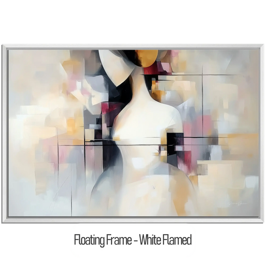 Surrealism Collection | Unspoken Dialogues | Abstract Cubist Female Silhouette with Soft Contrasts by Roderick Sebastiaan | WoodenFloaterFrame-White-Flamed_540ee49f-b114-4b40-9e38-5c69a6e4ee31