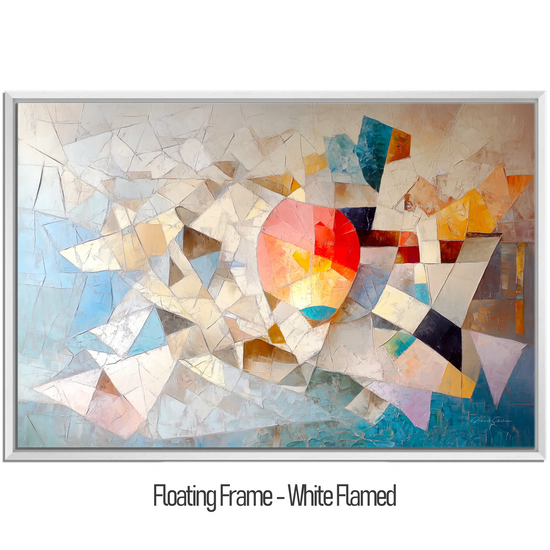 Geometry Collection | Unseen Connections | Geometric Abstract Art with Vibrant Colour Play by Roderick Sebastiaan | WoodenFloaterFrame-White-Flamed_6c50d7af-04b4-421a-98ec-fdec50789fd6