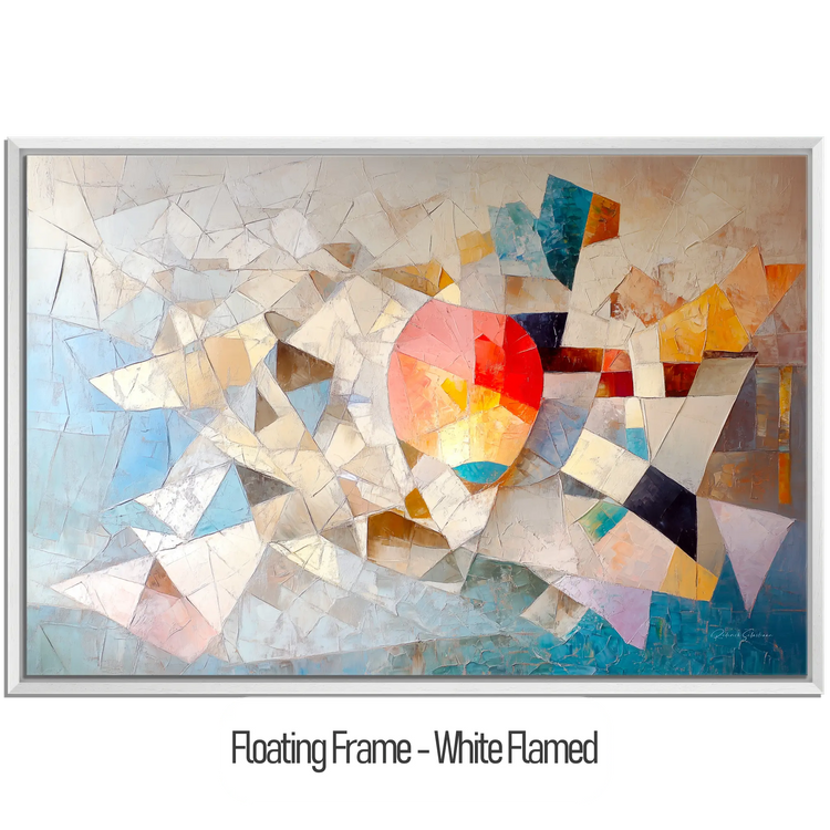 Geometry Collection | Unseen Connections | Geometric Abstract Art with Vibrant Colour Play by Roderick Sebastiaan | WoodenFloaterFrame-White-Flamed_6c50d7af-04b4-421a-98ec-fdec50789fd6