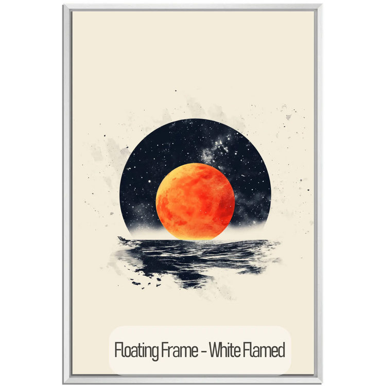 Minimalism Collection | Blood Moon Tide | Mystical Red Moon Seascape Art Print by Roderick Sebastiaan | WoodenFloaterFrame-White-Flamed_9d3a10b1-5091-4e5f-a6fc-01098cdbf709