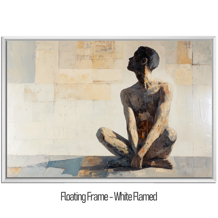 Male Collection | Shadows of the Mind | Thoughtful Figurative Art in Earthy Tones by Roderick Sebastiaan | WoodenFloaterFrame-White-Flamed_a74ae6c2-8475-441e-91bf-21f06e0f1980