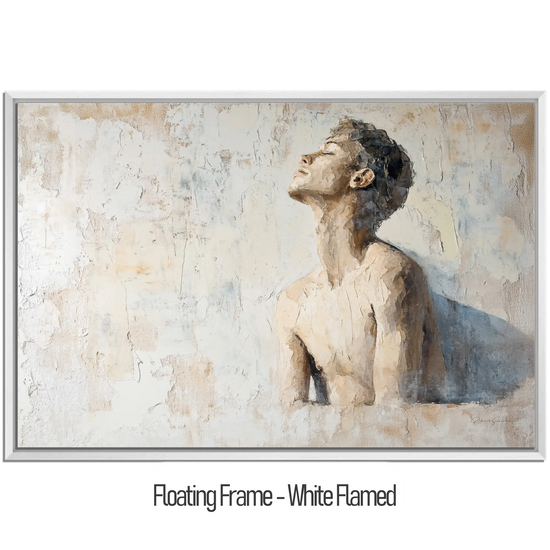 Male Collection | Subtle Liberation | Minimalist Textured Look Portrait of Introspection by Roderick Sebastiaan | WoodenFloaterFrame-White-Flamed_d33befc5-253e-4cfc-a25e-307e073f17e8