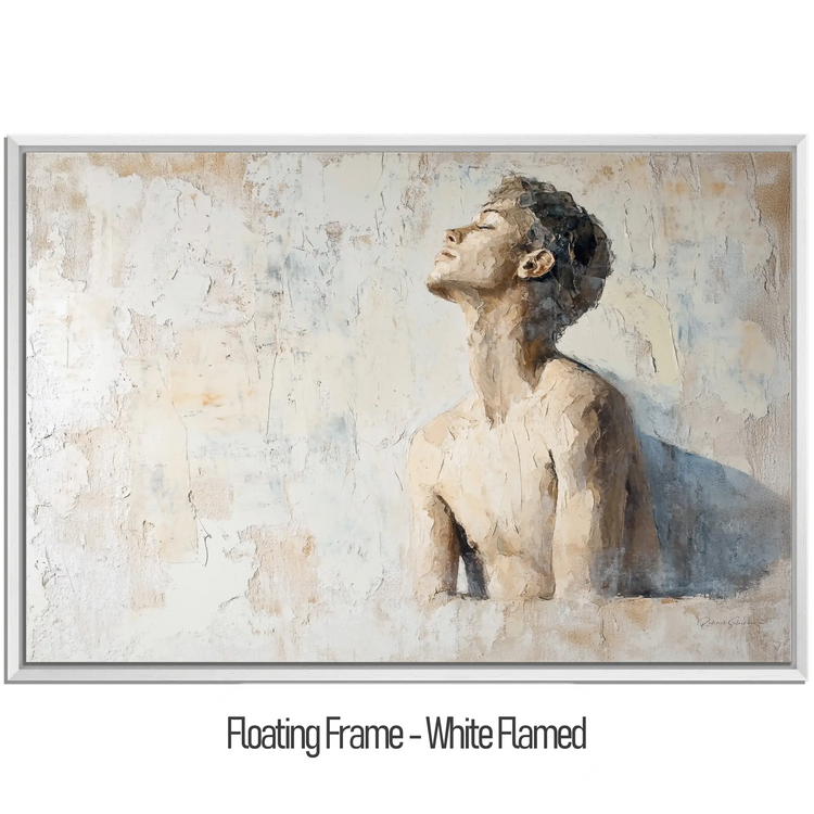 Male Collection | Subtle Liberation | Minimalist Textured Look Portrait of Introspection by Roderick Sebastiaan | WoodenFloaterFrame-White-Flamed_d33befc5-253e-4cfc-a25e-307e073f17e8