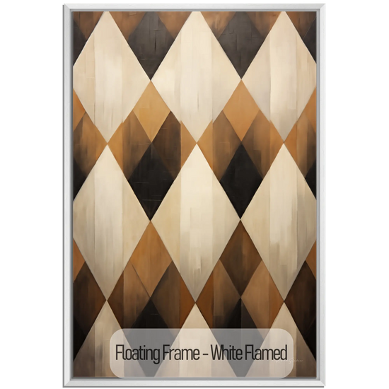 Geometry Collection | Espresso Diamond | Harmonic Pattern of Restful Earthen Tones by Roderick Sebastiaan | WoodenFloaterFrame-White-Flamed_e093897d-2869-41f5-85ec-431cdaf364d0