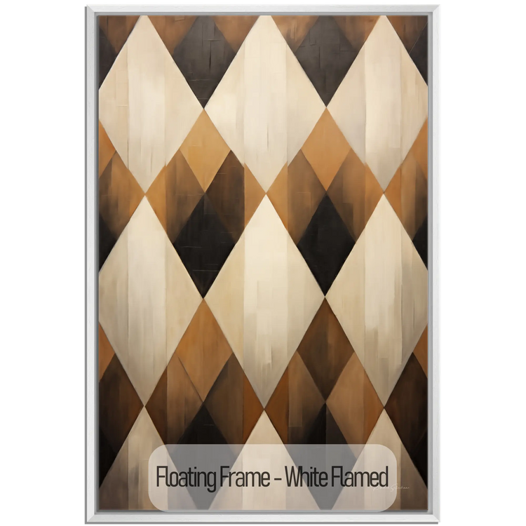 Geometry Collection | Espresso Diamond | Harmonic Pattern of Restful Earthen Tones by Roderick Sebastiaan | WoodenFloaterFrame-White-Flamed_e093897d-2869-41f5-85ec-431cdaf364d0