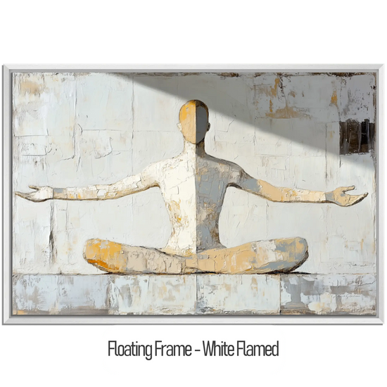 Male Collection | Inner Flow | Minimalist Meditation Figure in Earthy Neutrals by Roderick Sebastiaan | WoodenFloaterFrame-White-Flamed_f35dcca7-9b3d-4282-8c48-7db361e8965c