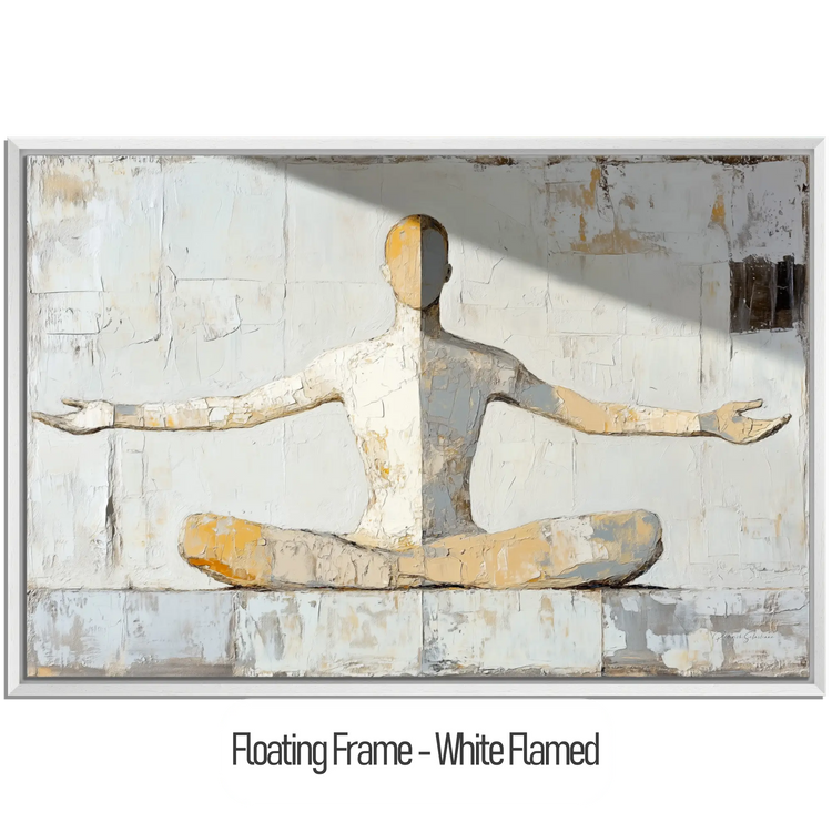 Male Collection | Inner Flow | Minimalist Meditation Figure in Earthy Neutrals by Roderick Sebastiaan | WoodenFloaterFrame-White-Flamed_f35dcca7-9b3d-4282-8c48-7db361e8965c