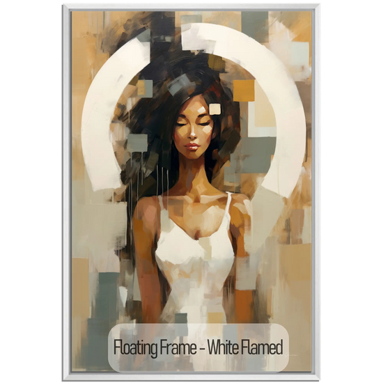 Feminine Collection | Fragmented Serenity | Abstract Realistic Female Portrait on Art Cloth by Roderick Sebastiaan | WoodenFloaterFrame-White-Flamed_f940c6bc-ff77-4ec6-bf65-e11b934c574c