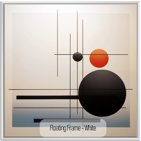 Minimalism Collection | Conjunction of the Spheres | Modern Minimalist Art for Elegant Decor by Roderick Sebastiaan | WoodenFloaterFrame-White_13d19661-c84e-4131-8975-87333c3d8606