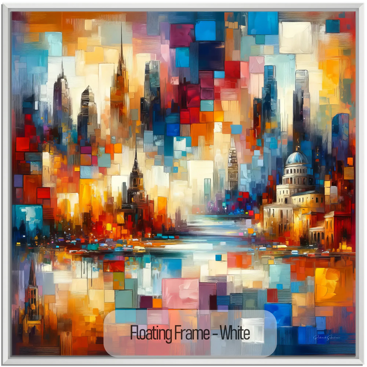 Journey Around the World | Colourful Urban Mosaic on Art Cloth and Frame