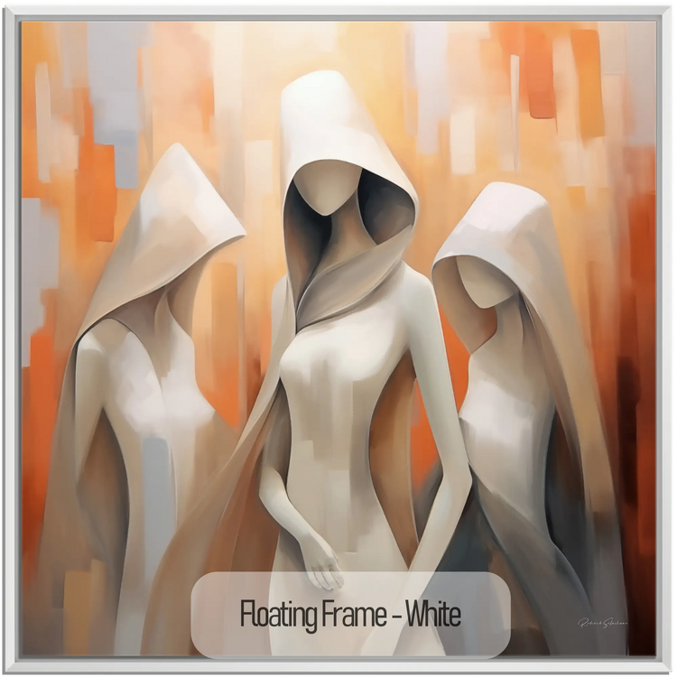 Feminine Collection | Cloaked in Mystery | Warm Toned Ambient Abstract of Mysterious Cloaked Figures by Roderick Sebastiaan | WoodenFloaterFrame-White_4f2b5dbb-0ae4-4057-86c3-99b66bc201d2