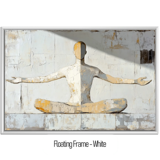 Male Collection | Inner Flow | Minimalist Meditation Figure in Earthy Neutrals by Roderick Sebastiaan | WoodenFloaterFrame-White_529308d2-53c1-463f-b990-053da991943c