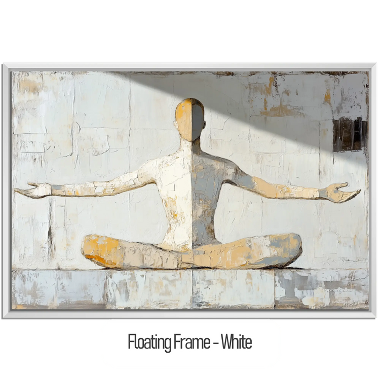 Male Collection | Inner Flow | Minimalist Meditation Figure in Earthy Neutrals by Roderick Sebastiaan | WoodenFloaterFrame-White_529308d2-53c1-463f-b990-053da991943c