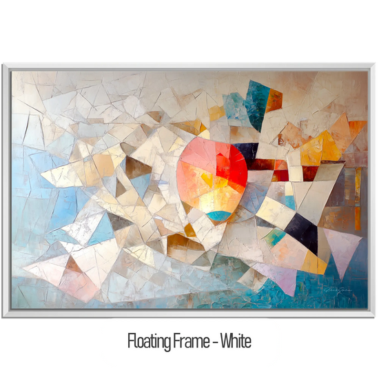 Geometry Collection | Unseen Connections | Geometric Abstract Art with Vibrant Colour Play by Roderick Sebastiaan | WoodenFloaterFrame-White_6e479743-c6f8-4177-8a08-92741899f146