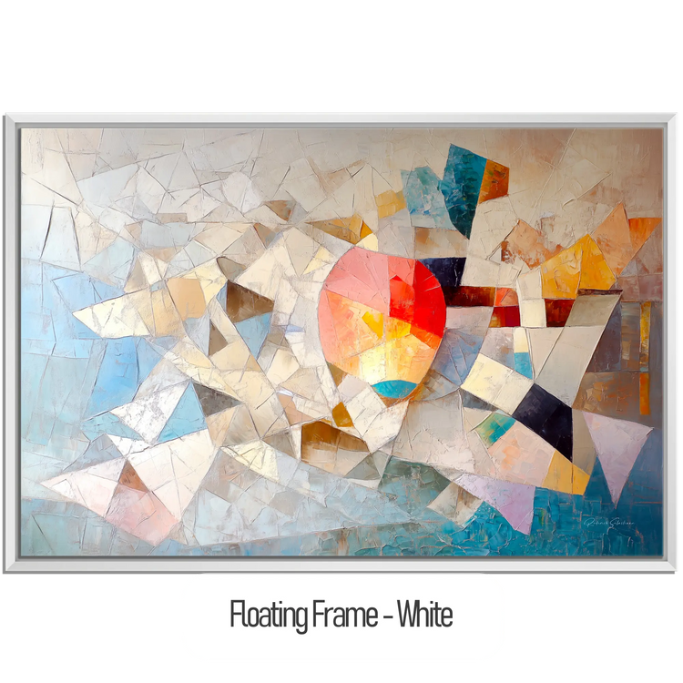 Geometry Collection | Unseen Connections | Geometric Abstract Art with Vibrant Colour Play by Roderick Sebastiaan | WoodenFloaterFrame-White_6e479743-c6f8-4177-8a08-92741899f146