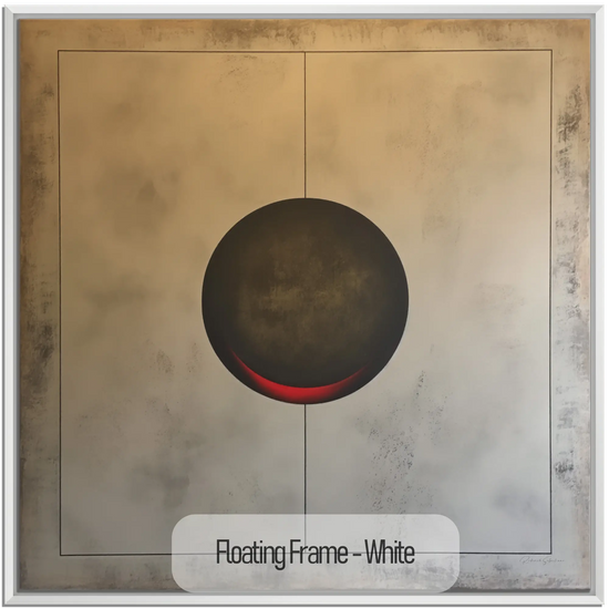 Minimalism Collection | Eclipse of Solitude | Minimalist Sphere in Monochrome Shades by Roderick Sebastiaan | WoodenFloaterFrame-White_76435e0b-3198-4951-8fde-60e564751141