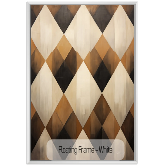 Geometry Collection | Espresso Diamond | Harmonic Pattern of Restful Earthen Tones by Roderick Sebastiaan | WoodenFloaterFrame-White_c02ceb79-cd81-489d-9b2f-f6748ccc7a44