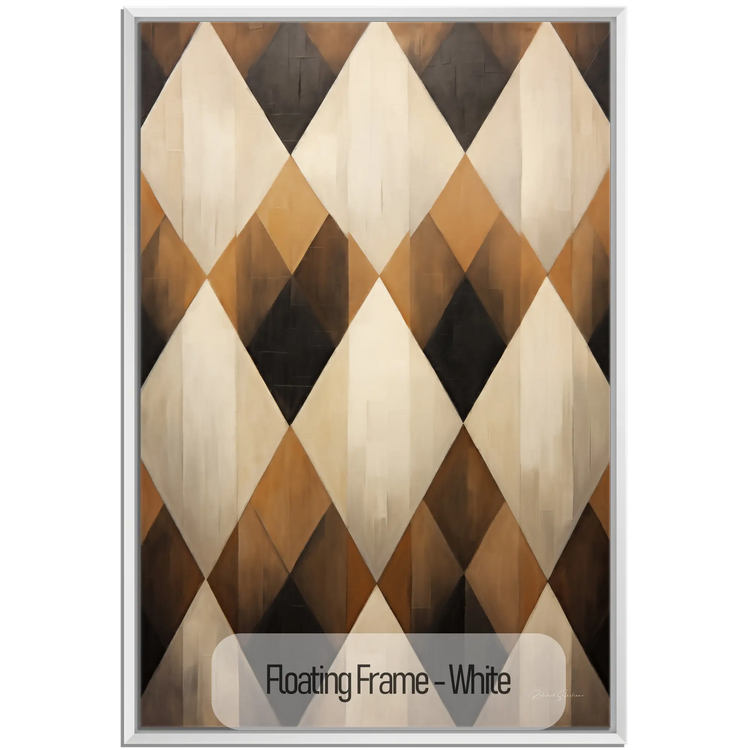 Geometry Collection | Espresso Diamond | Harmonic Pattern of Restful Earthen Tones by Roderick Sebastiaan | WoodenFloaterFrame-White_c02ceb79-cd81-489d-9b2f-f6748ccc7a44